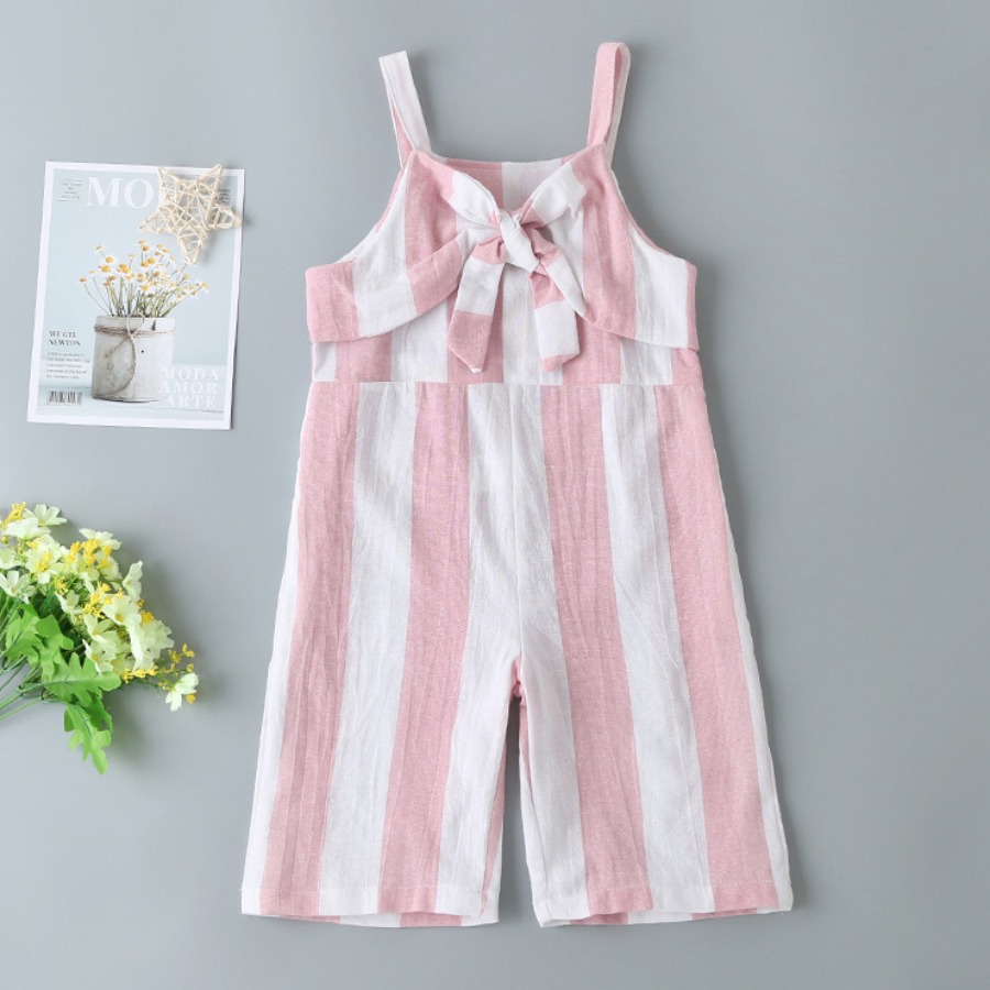 

lovely Leisure Striped Knot Design Pink Girl One-piece Jumpsuit