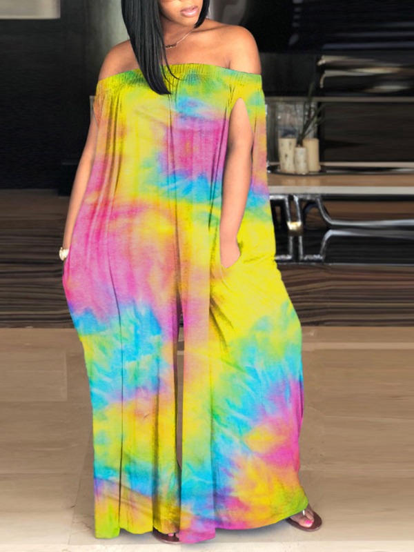

lovely Stylish Tie-dye Yellow Plus Size One-piece Jumpsuit