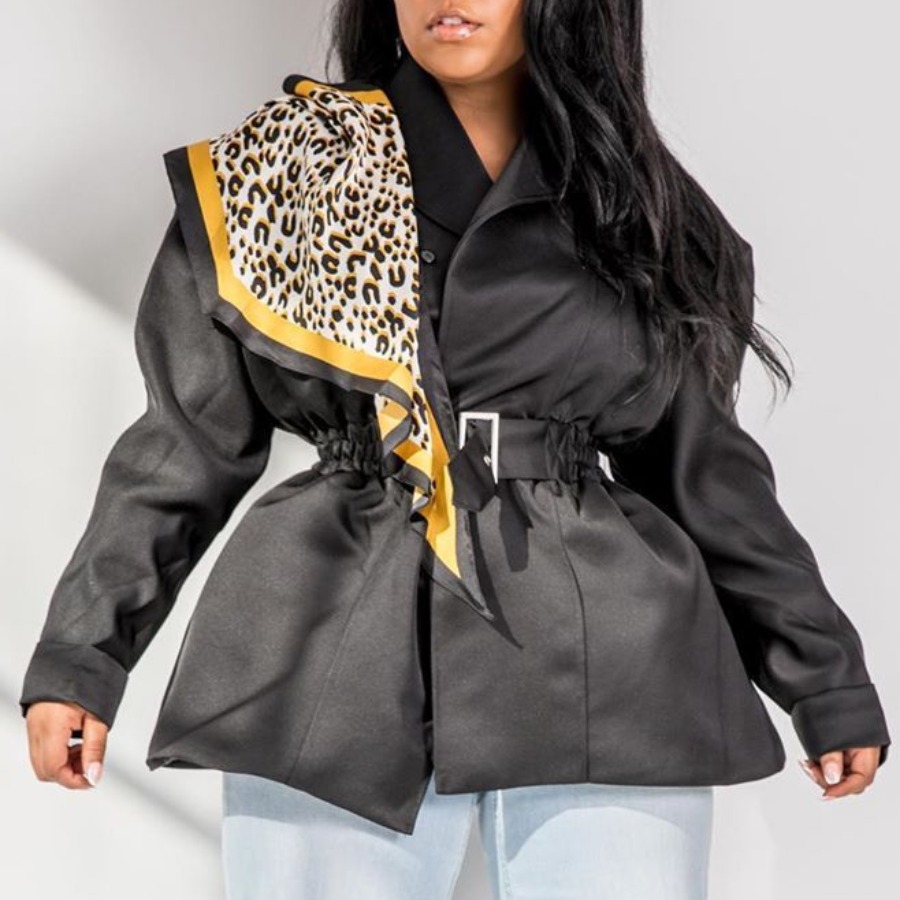

lovely Trendy Turndown Collar Patchwork Black Coat