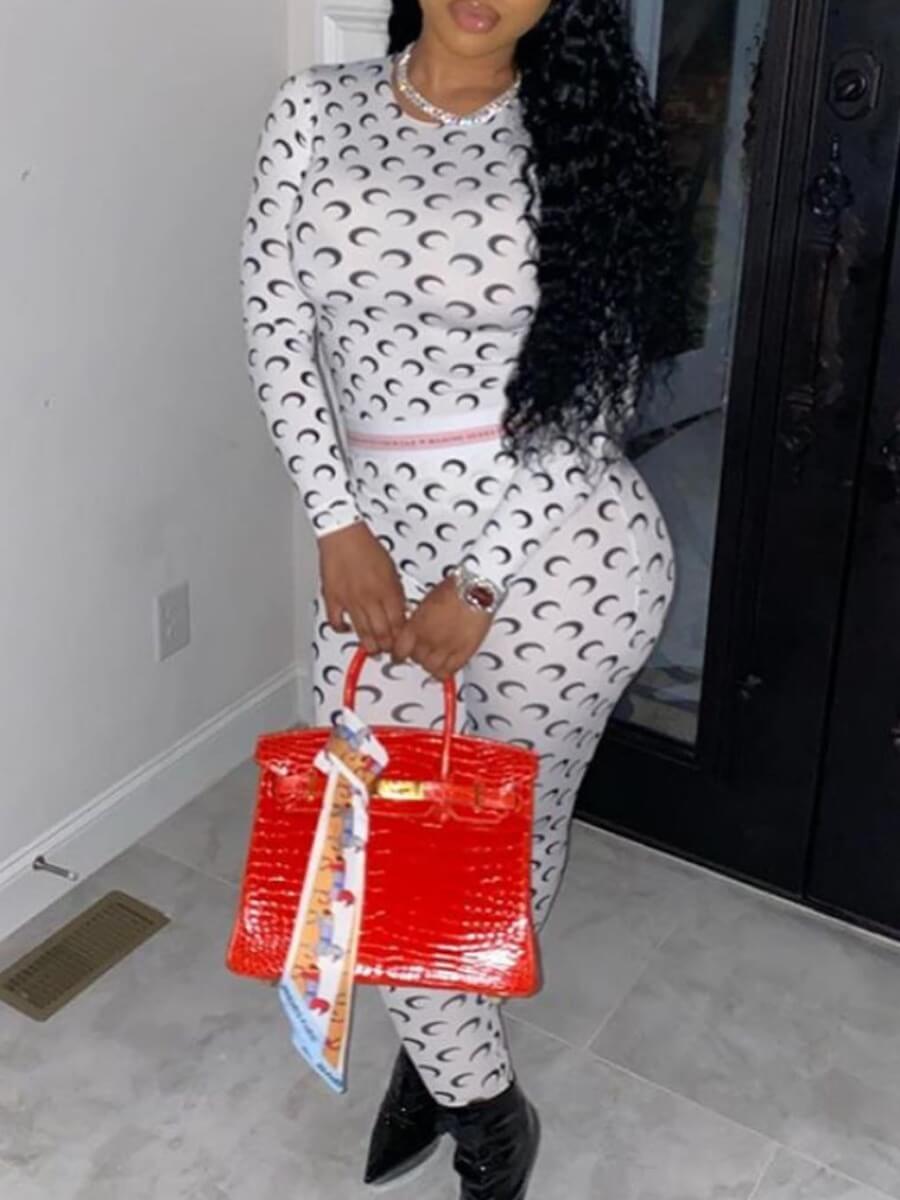 

Lovely Leisure O Neck Print White One-piece Jumpsuit