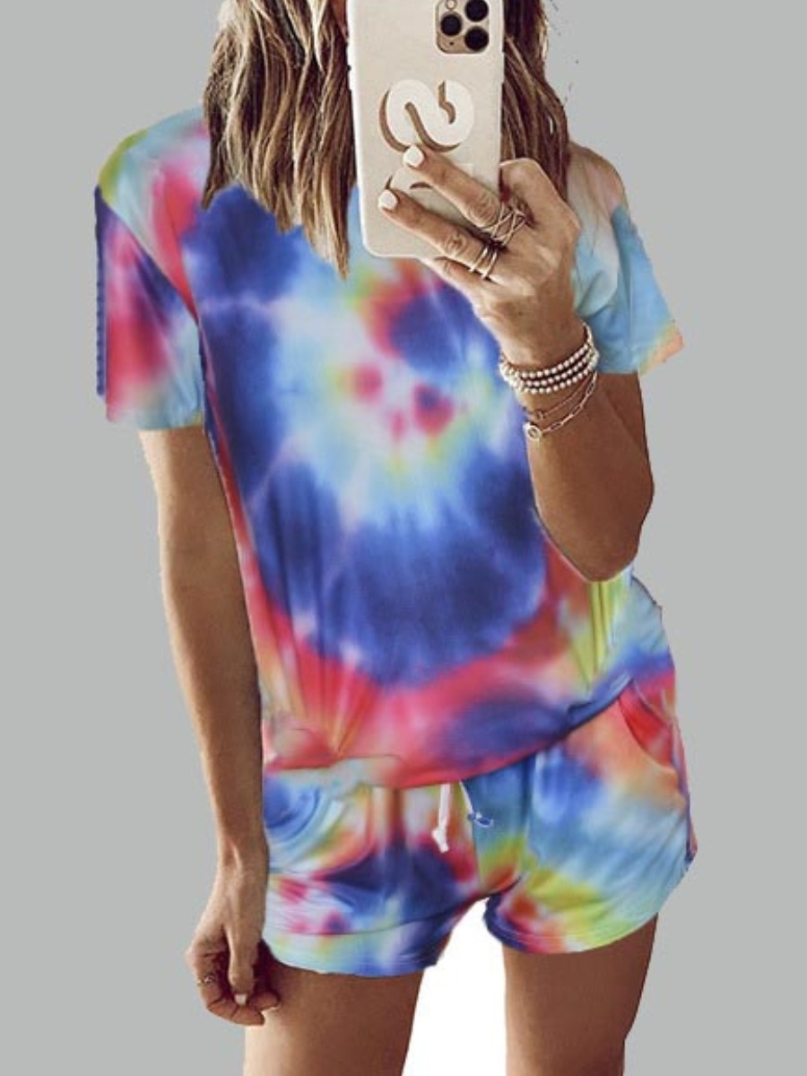 

lovely Casual O Neck Tie-dye Blue Loungewear