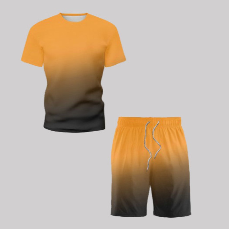

Men lovely Leisure O Neck Gradient Yellow Two-piece Shorts Set