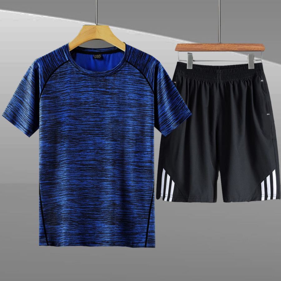 

lovely Sportswear O Neck Patchwork Blue Two-piece Shorts Set