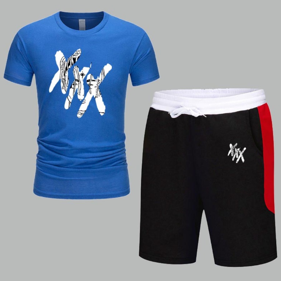

lovely Sportswear O Neck Patchwork Royalblue Two-piece Shorts Set