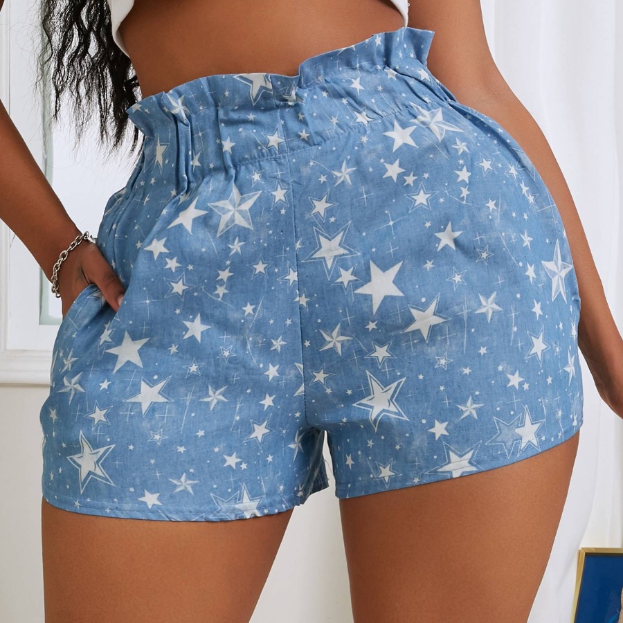 

lovely Casual Pentagram Print Blue Shorts