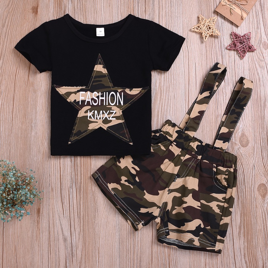 

lovely Casual O Neck Camo Print Black Girl Two-piece Shorts Set