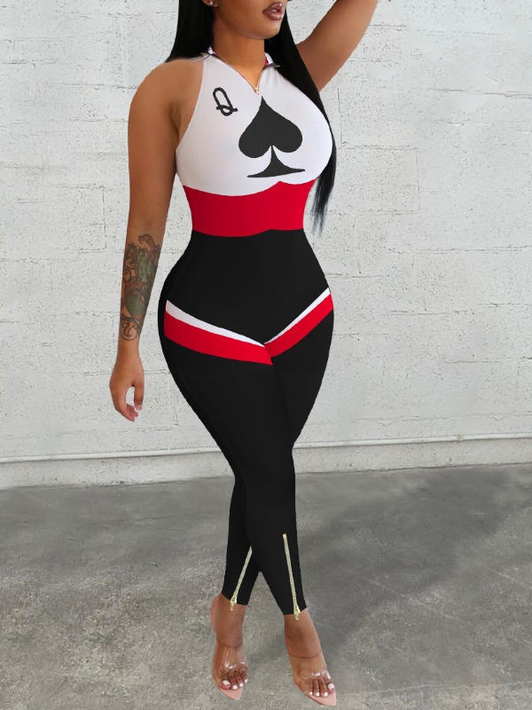 

lovely Sportswear Print Patchwork Black One-piece Jumpsuit