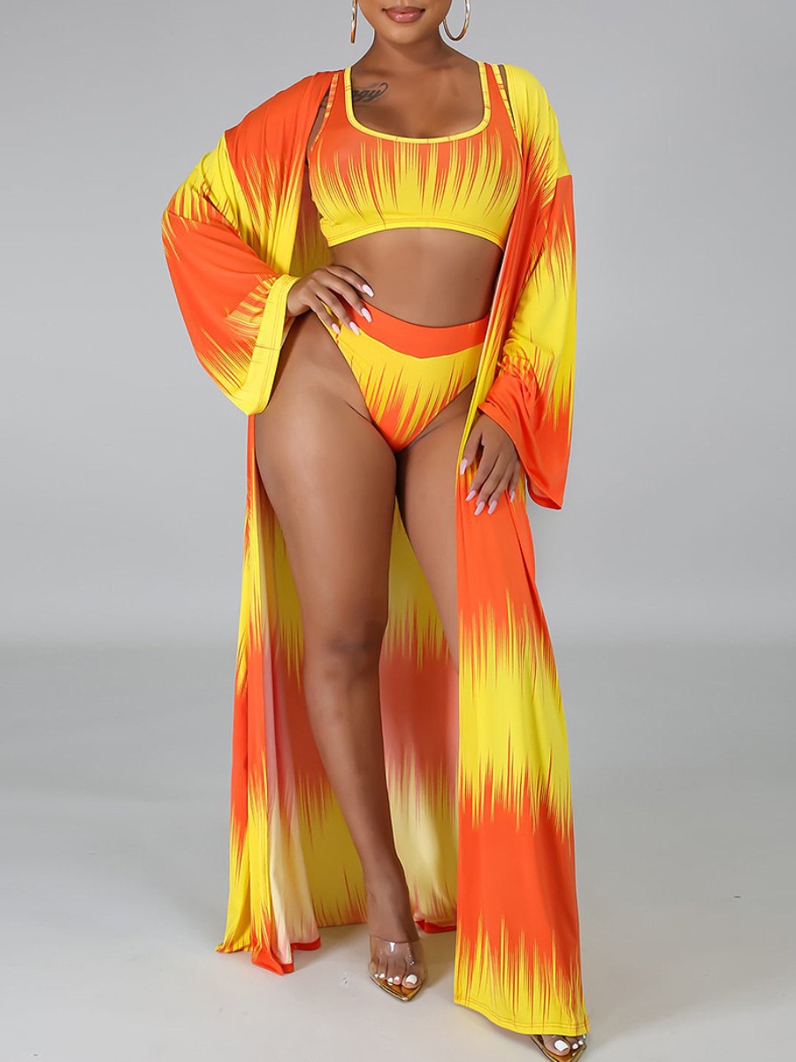 

lovely Tie Dye Orange Three Piece Swimsuit