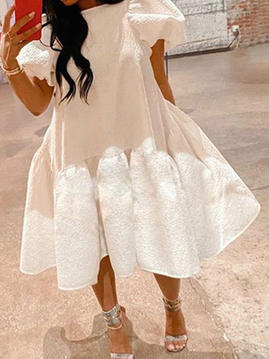 

lovely Sweet O Neck Fold Design White Knee Length Dress