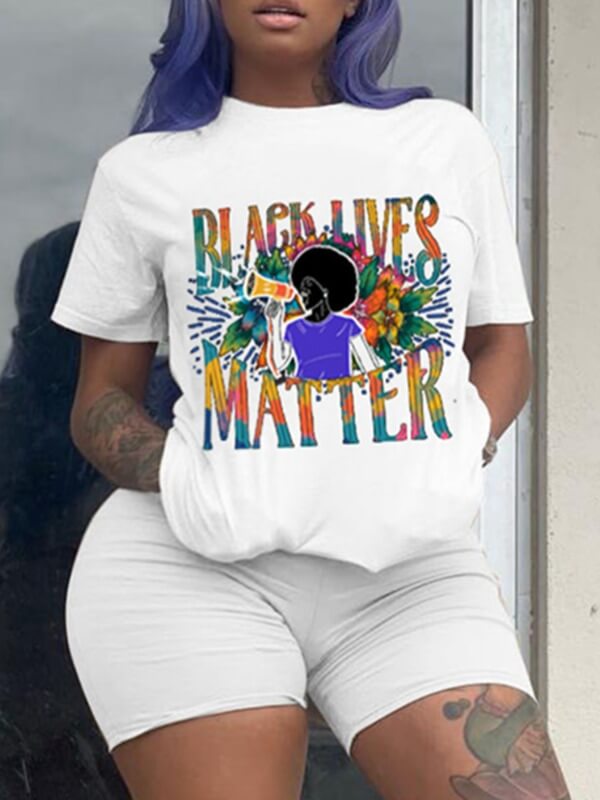 

Lovely Leisure O Neck Print White Plus Size T-shirt