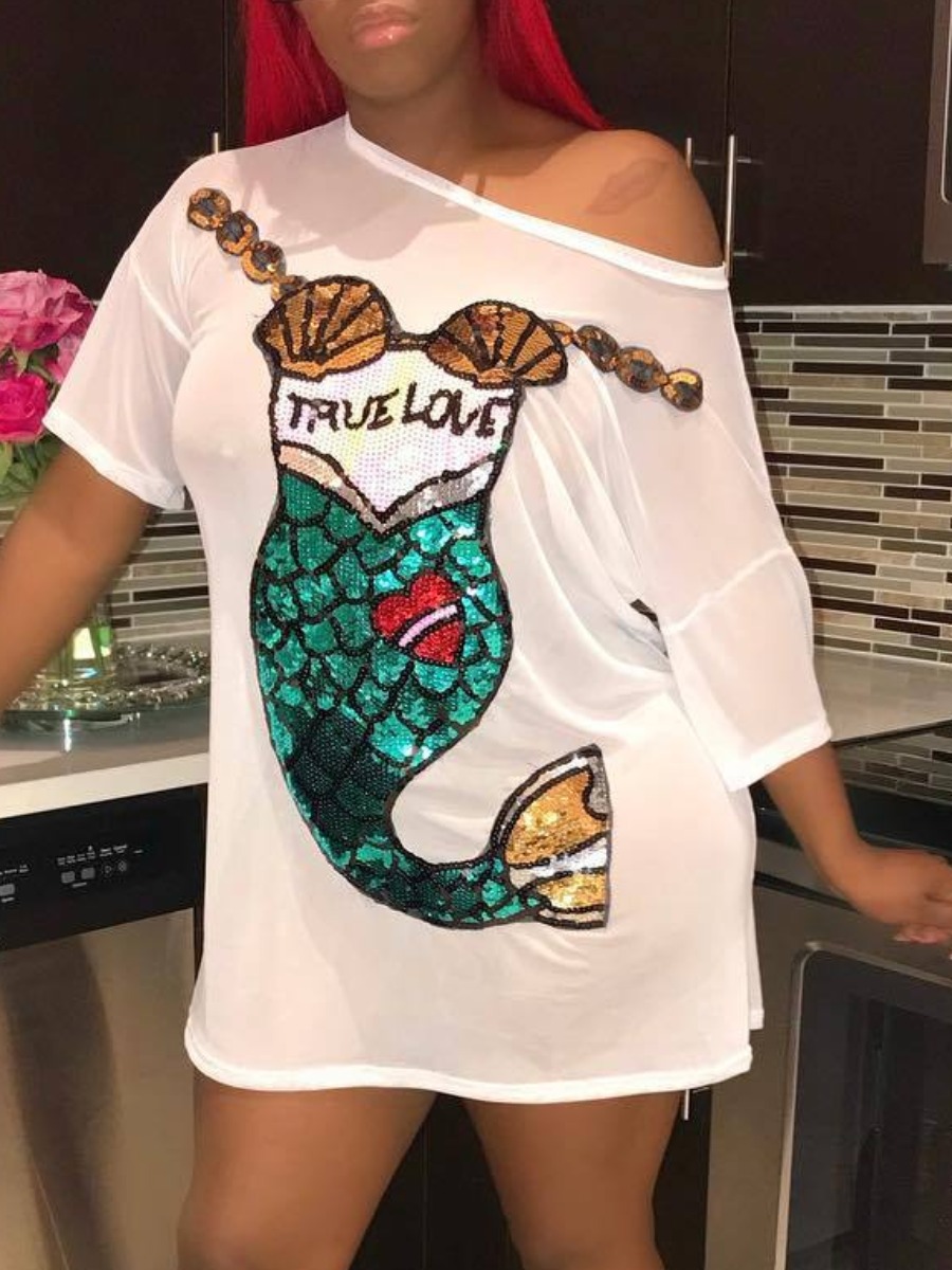 

lovely Casual O Neck Print Loose White Mini Dress