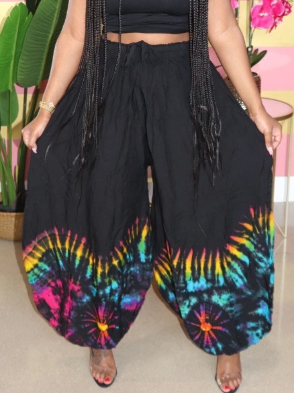 

lovely Bohemian Print Loose Yellow Plus Size Pants