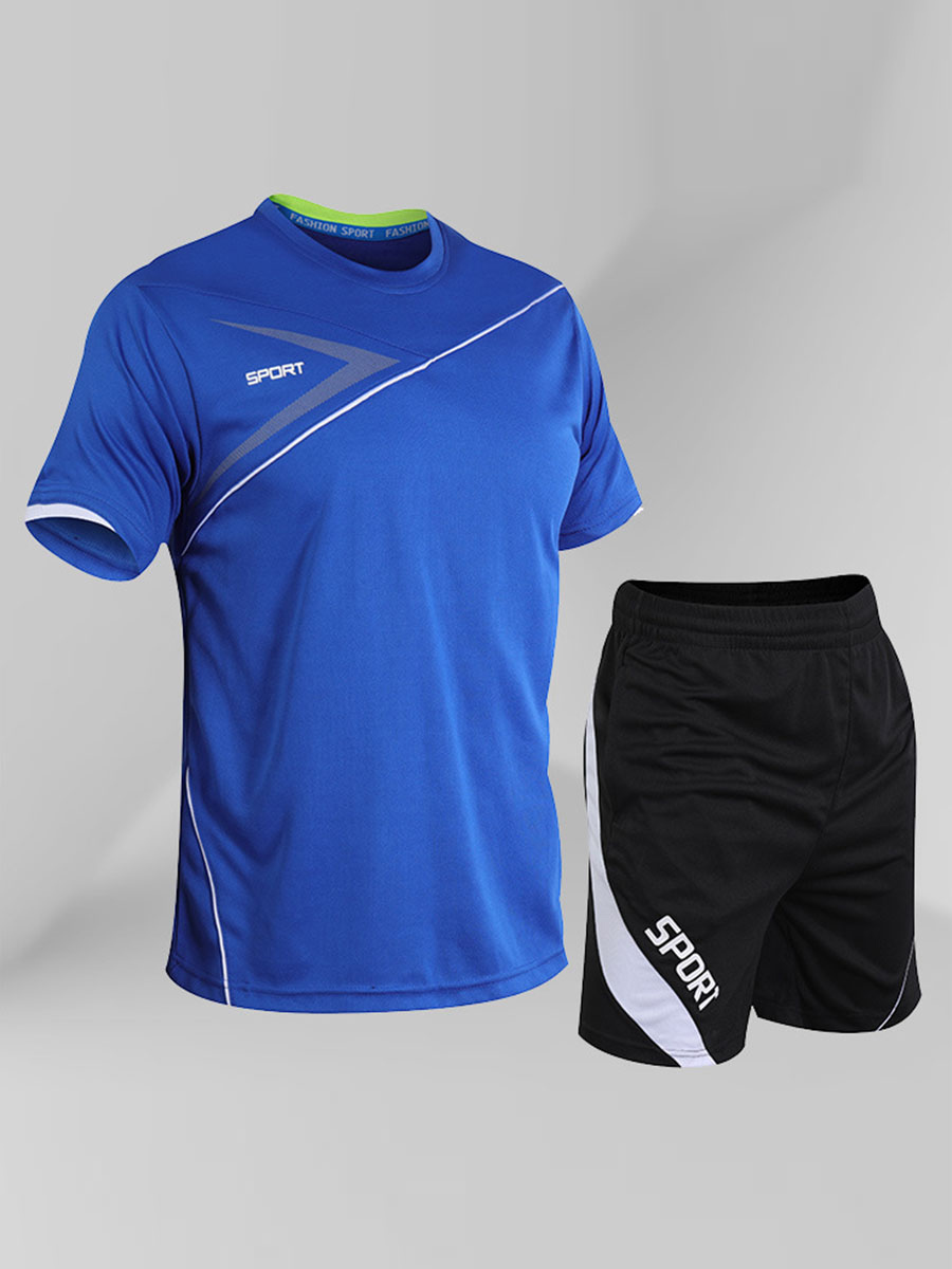 

lovely Sportswear O Neck Patchwork Blue Two-piece Shorts Set