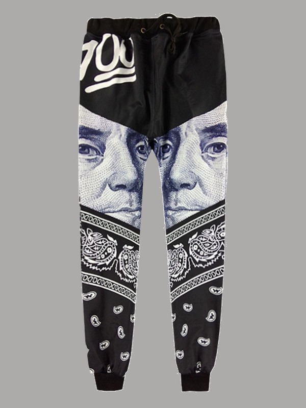 

Men lovely Street Print Drawstring Black Pants