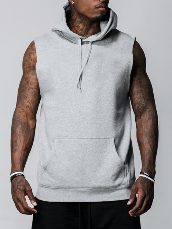 

lovely Sportswear Hooded Collar Pocket Patched Light Grey T-shirt