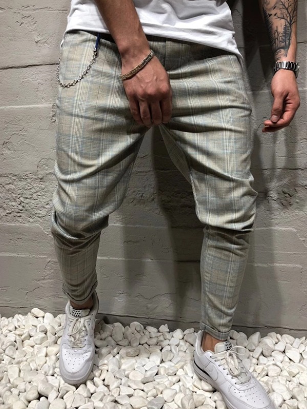 

lovely Stylish Grid Print Light Grey Pants