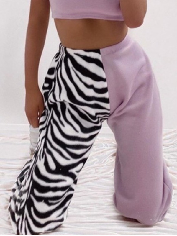 

lovely Street Print Patchwork Purple Pants