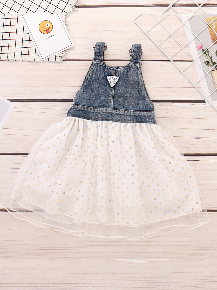 

lovely Stylish Print Patchwork Blue Girl Knee Length Dress