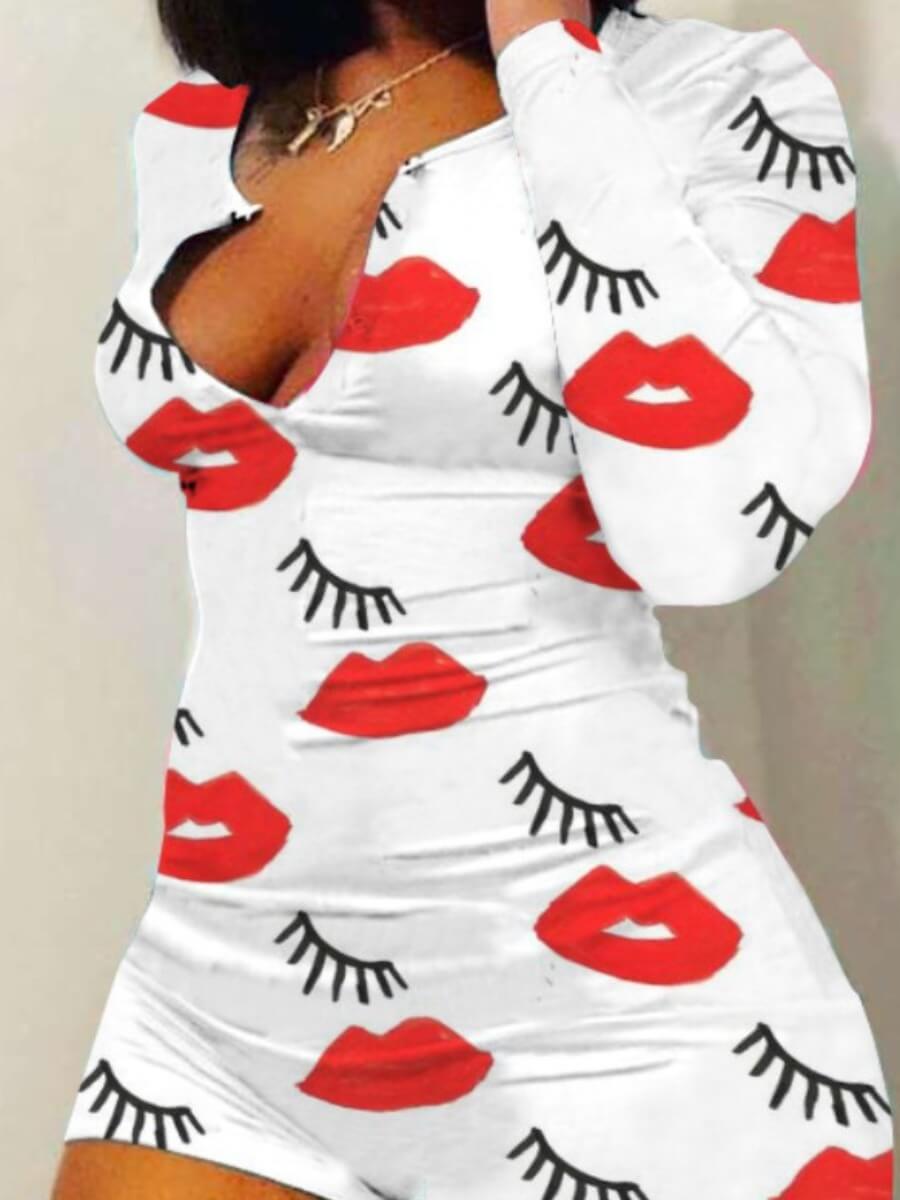 

Lovely Leisure Lip Print White Loungewear