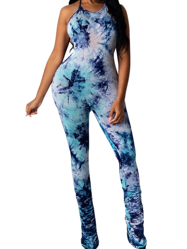 

lovely Trendy Tie-dye Blue One-piece Jumpsuit