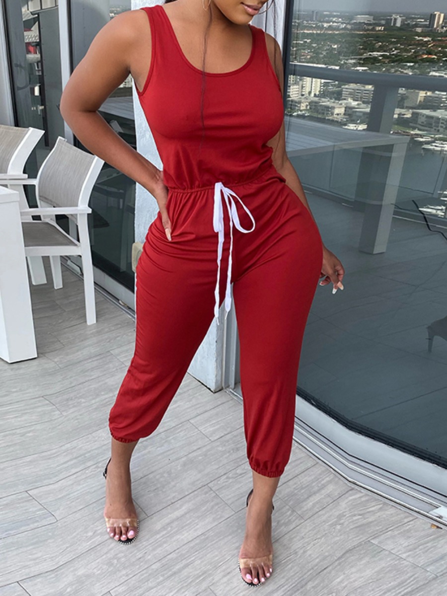 

lovely Sportswear Lace-up Red One-piece Jumpsuit