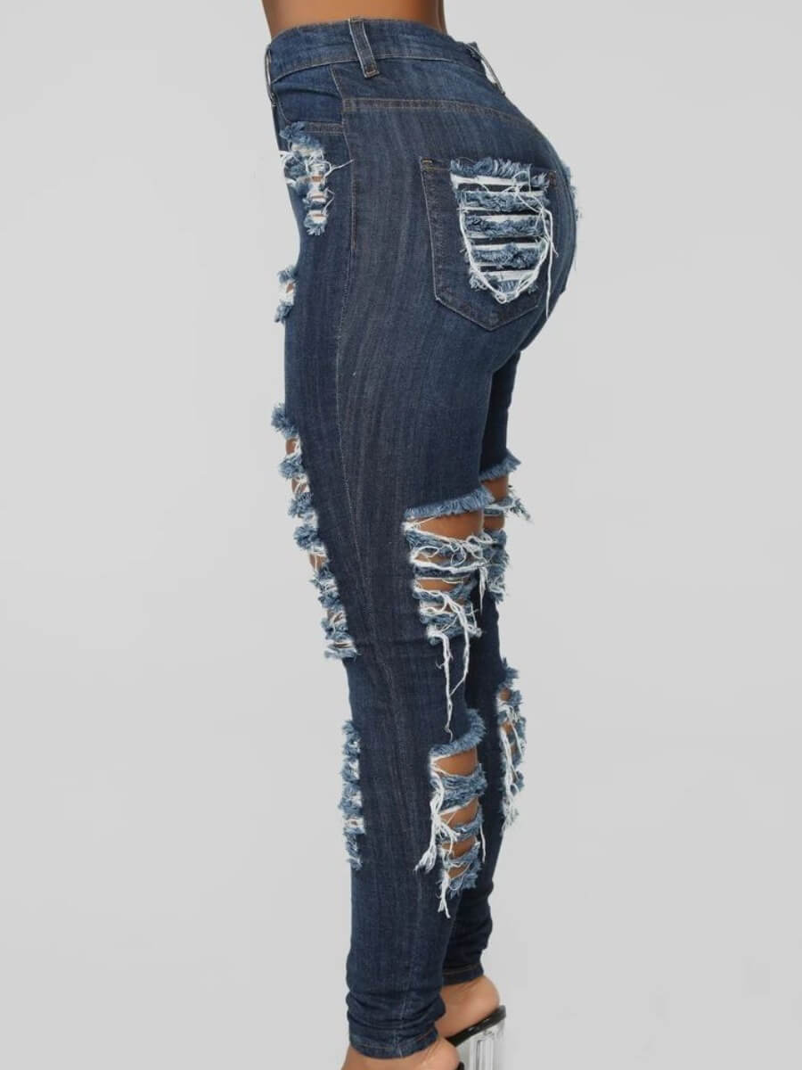 Lovely Street Hollow-out Deep Blue Jeans
