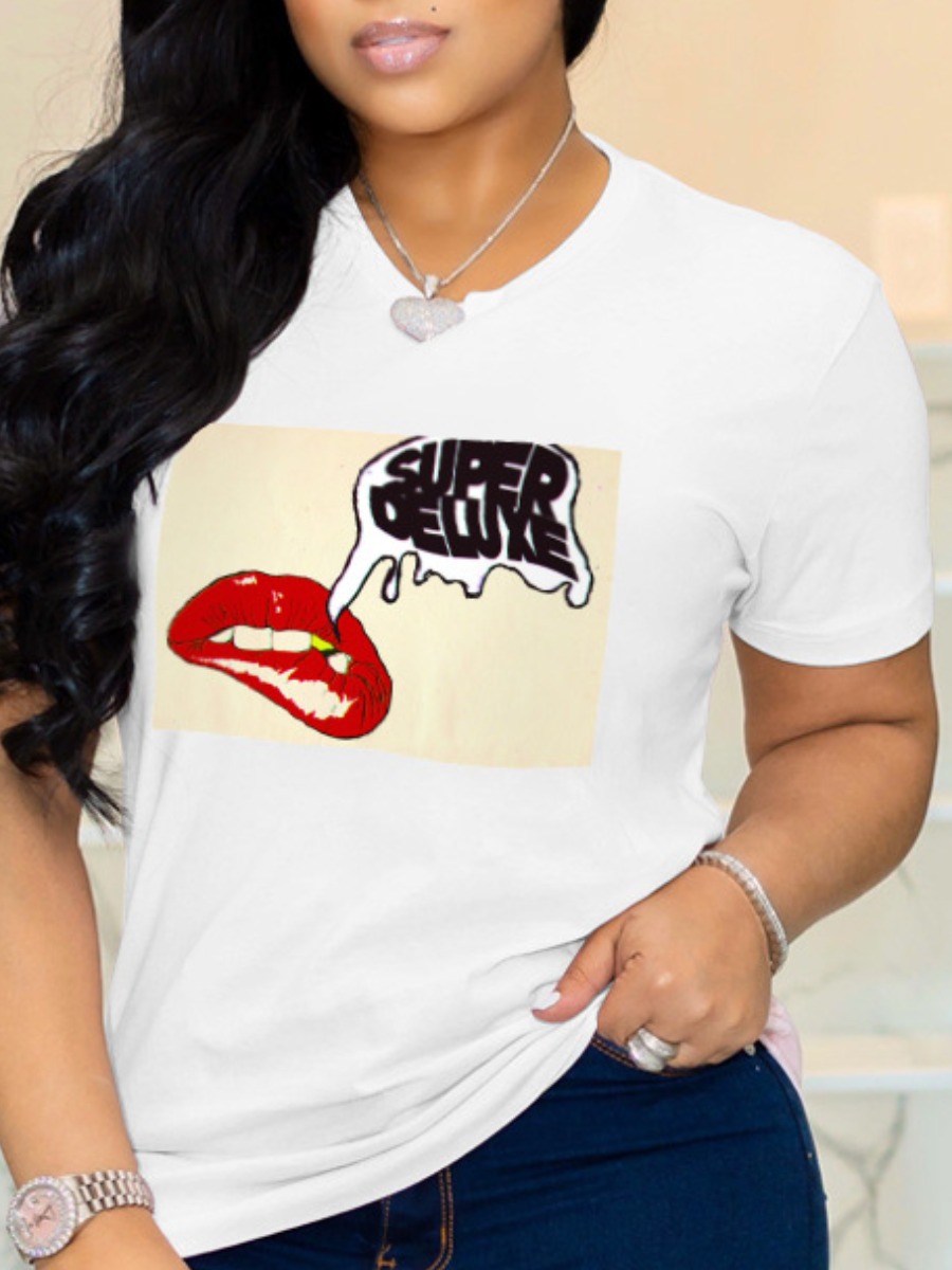 

lovely Leisure O Neck Print White T-shirt
