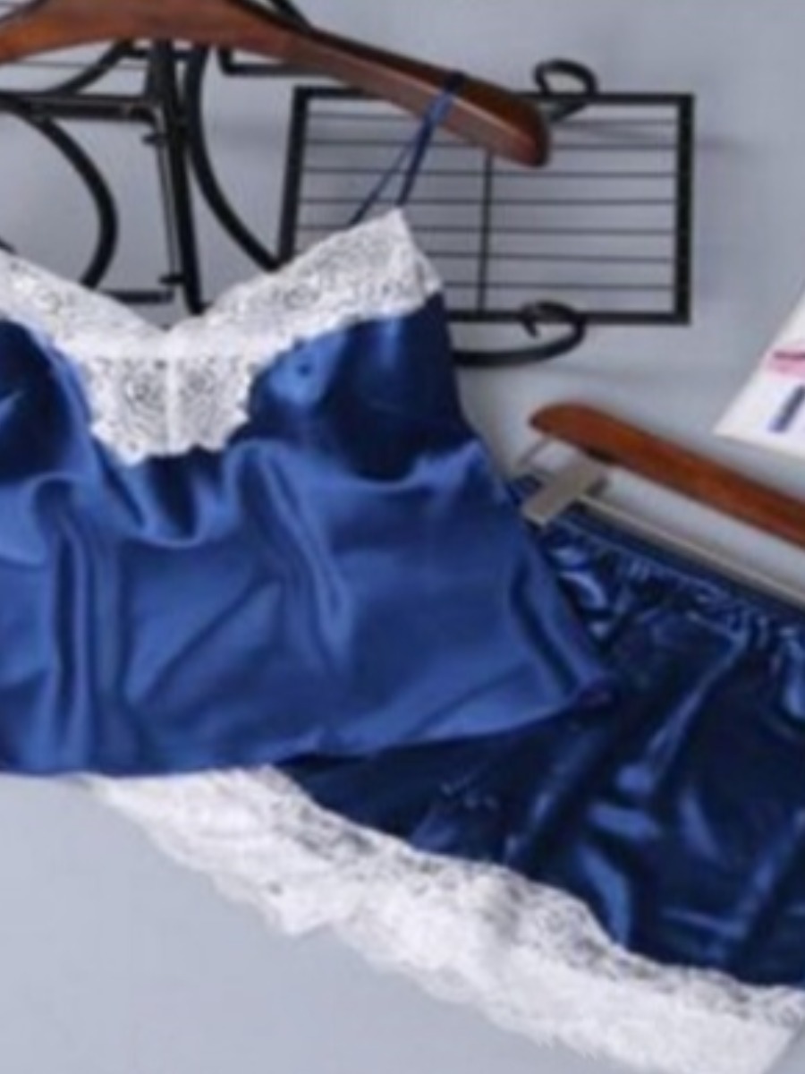 

lovely Sexy Lace Patchwork Blue Sleepwear