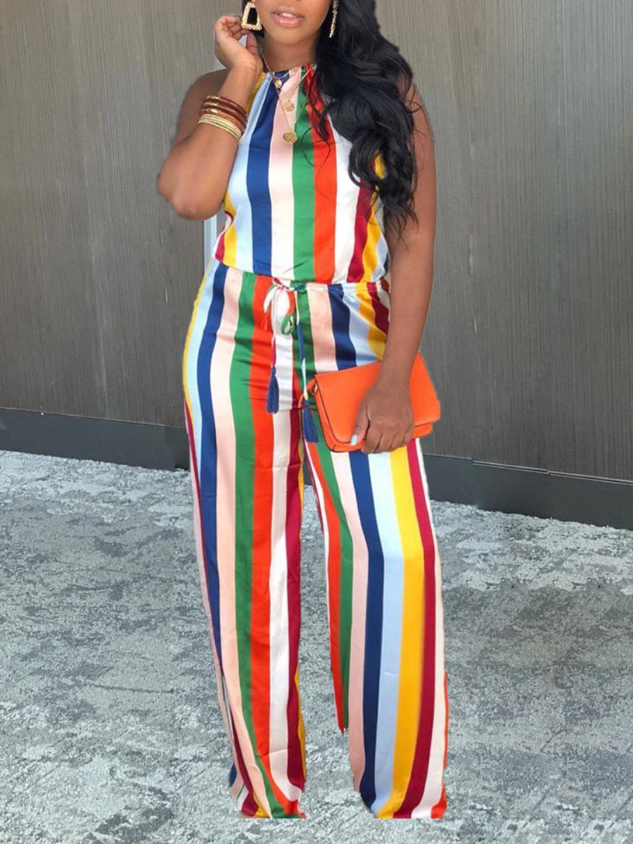 

lovely Stylish Rainbow Striped One-piece Jumpsuit, Multicolor mstn