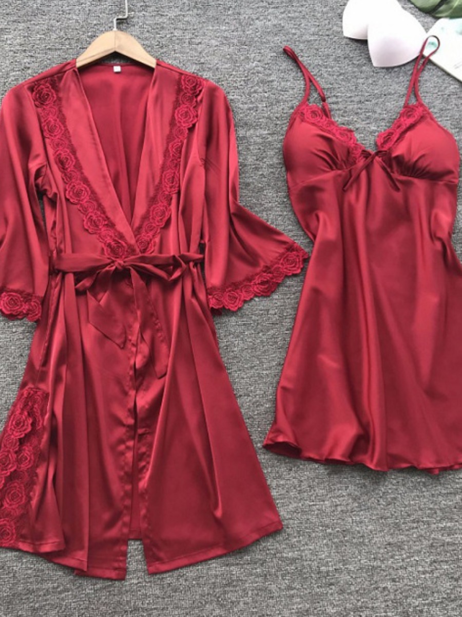 

lovely Sexy Lace Hem Red Sleepwear