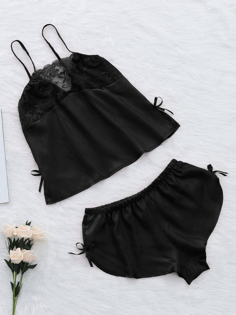 

lovely Sexy Lace Patchwork Black Sleepwear