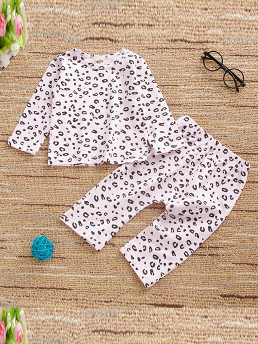 

lovely Casual O Neck Print Pink Girl Two-piece Pants Set