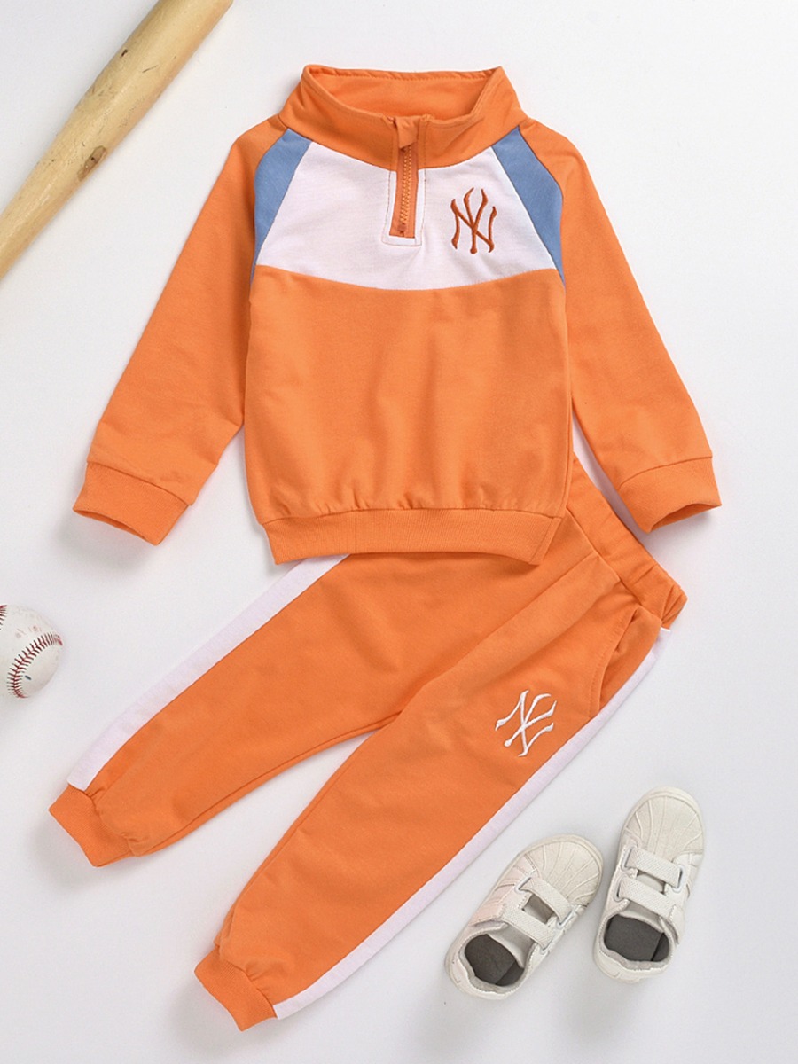 

lovely Sportswear Patchwork Orange Girl Two-piece Pants Set