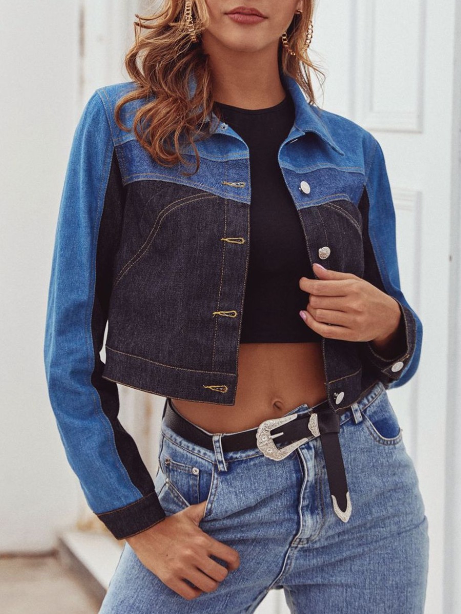 

lovely Casual Turndown Collar Patchwork Blue Denim Jacket