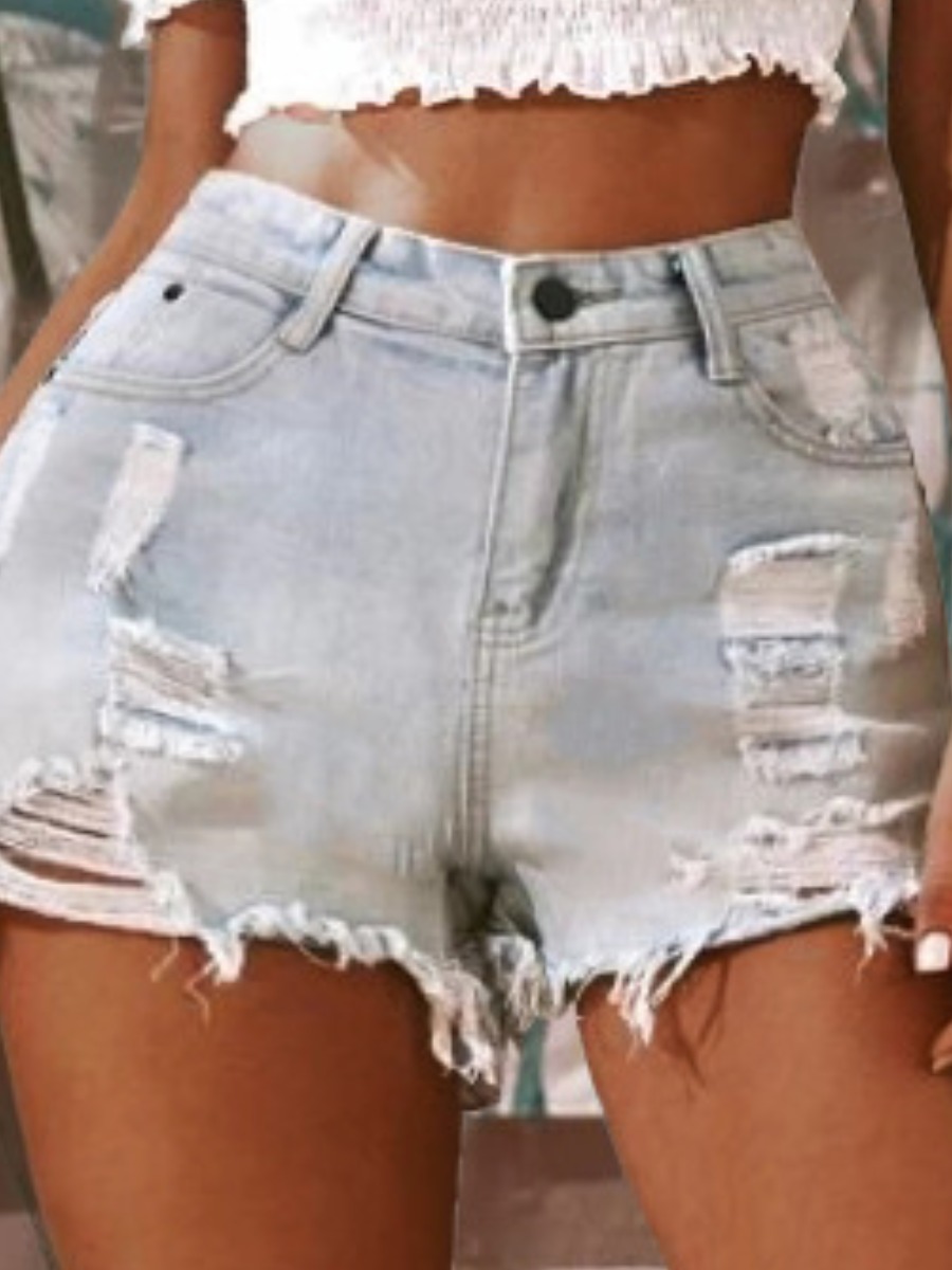 

lovely Street Broken Holes Baby Blue Denim Shorts