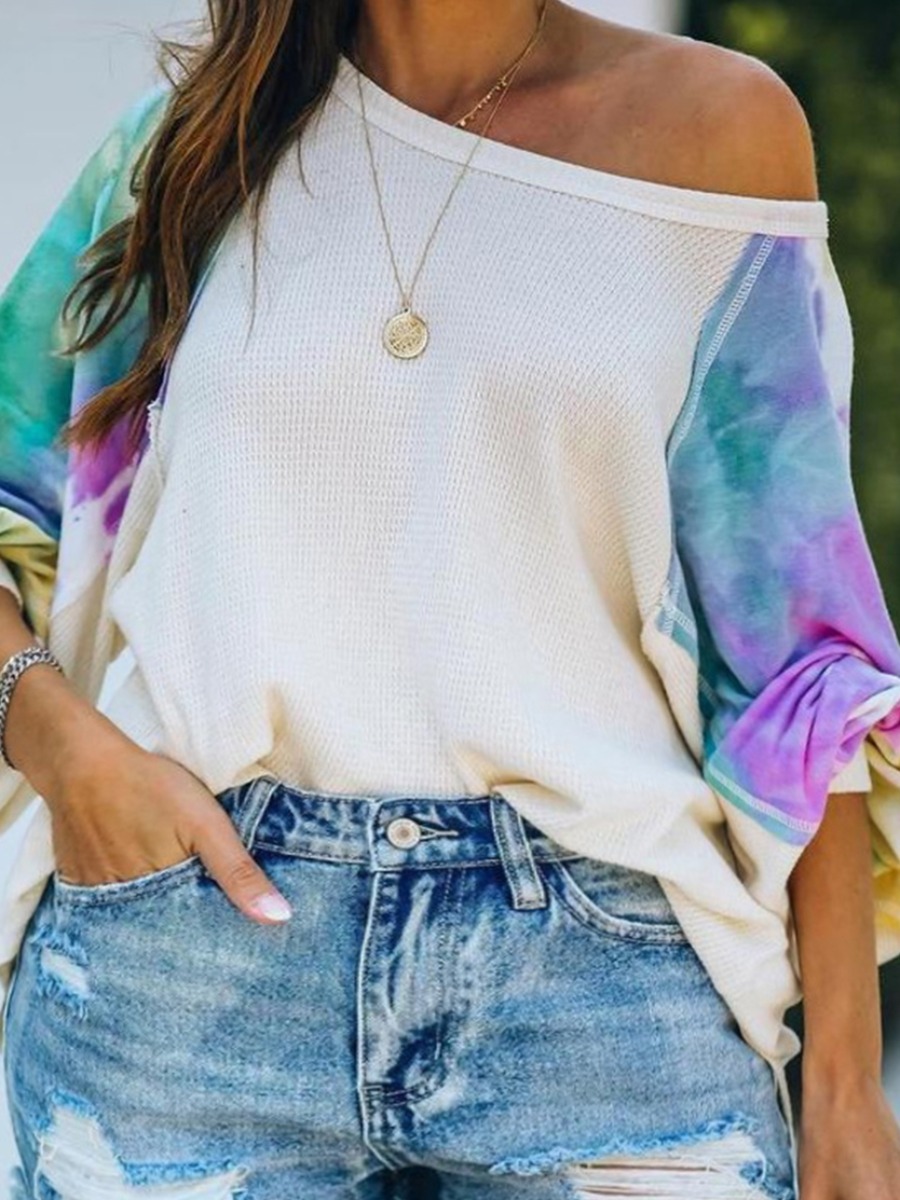 

lovely Casual Tie-dye Patchwork White Plus Size T-shirt