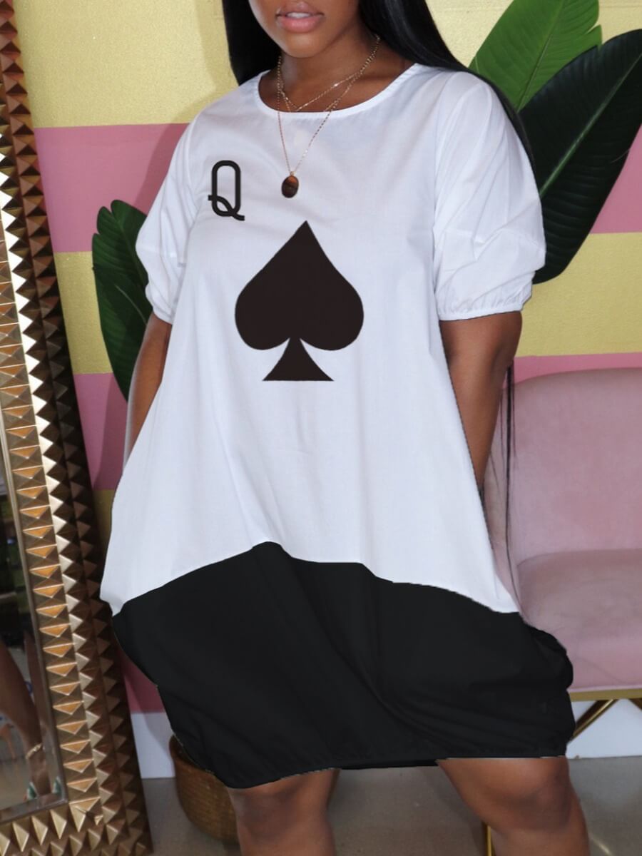 

Lovely Casual O Neck Print White Knee Length Dress