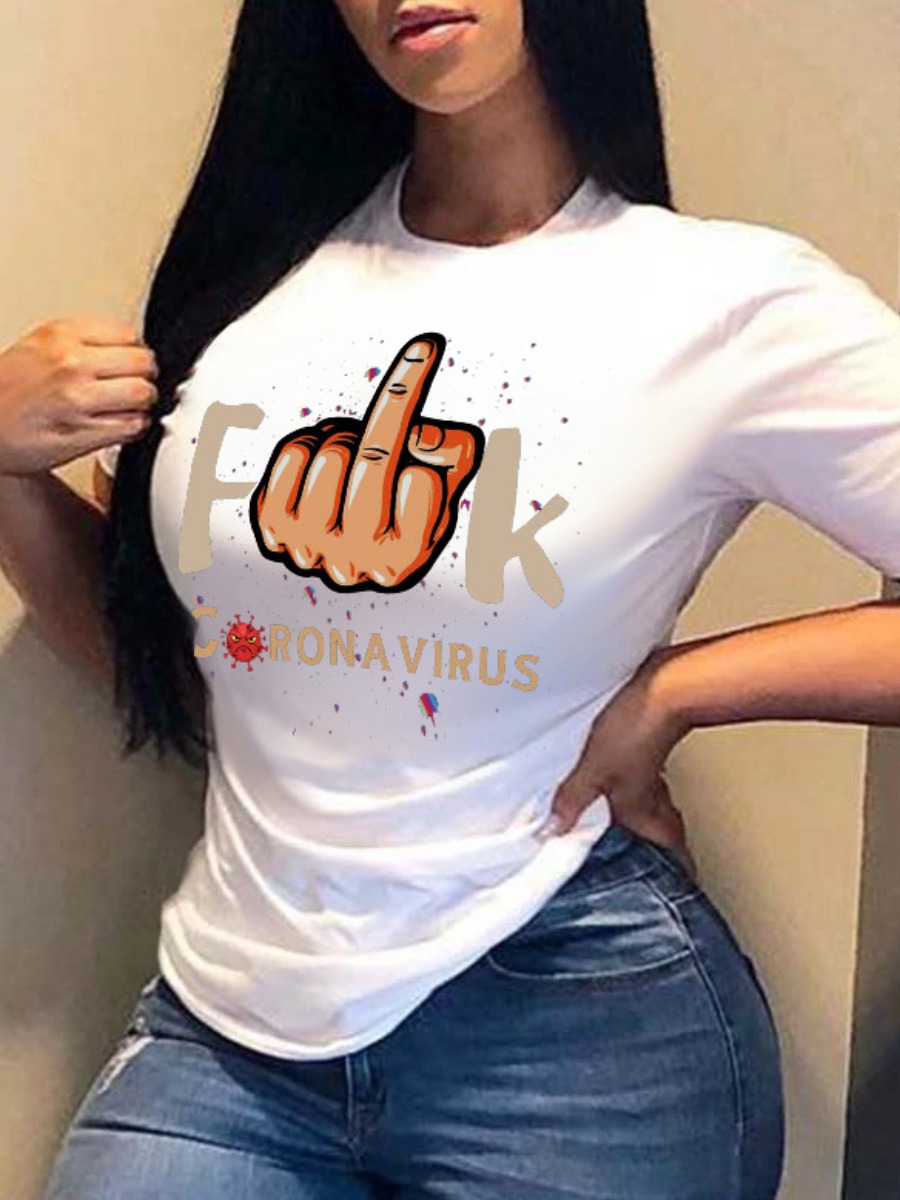 

lovely Leisure O Neck Print White T-shirt