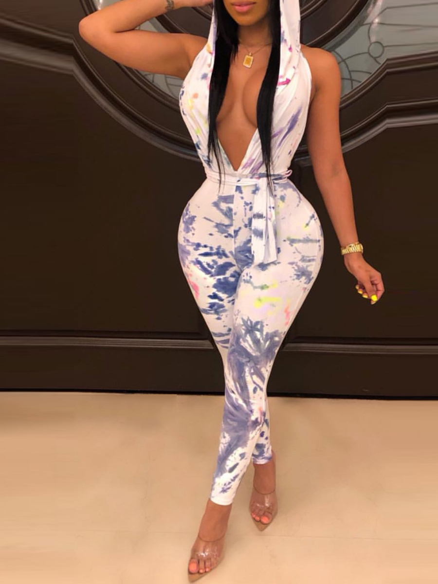 

lovely Trendy Backless Tie-dye White One-piece Jumpsuit