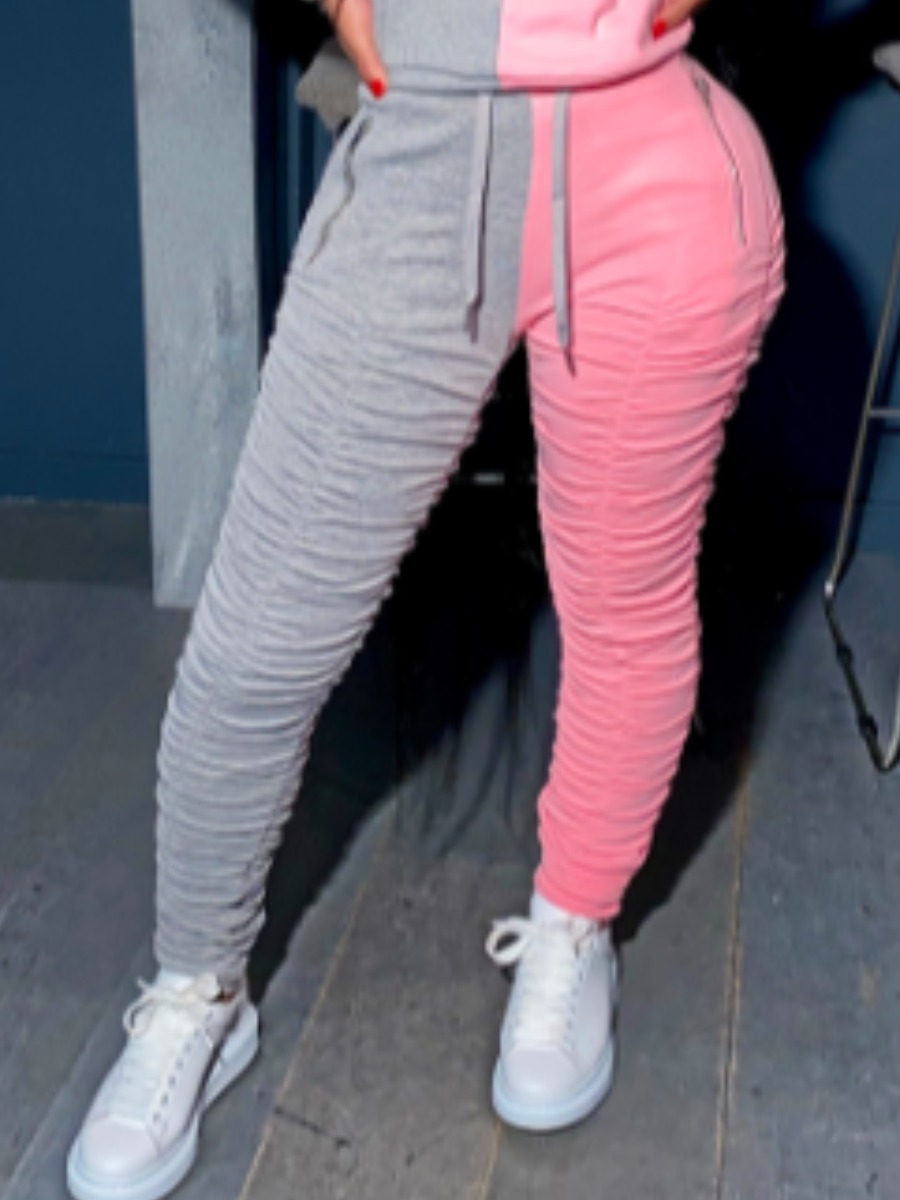 

lovely Street Patchwork Fold Design Pink Pants