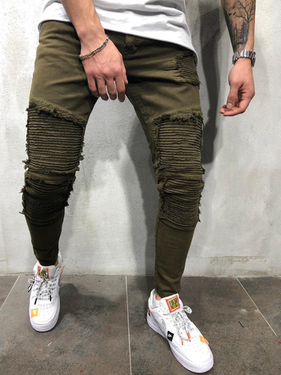

Men lovely Street Patchwork Army Green Pants