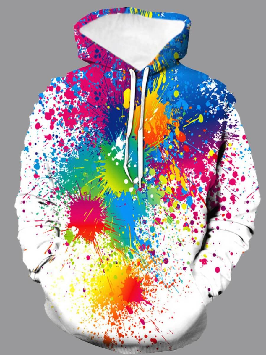 

LW COTTON Men Hooded Collar Tie-dye Oversized Hoodie, White