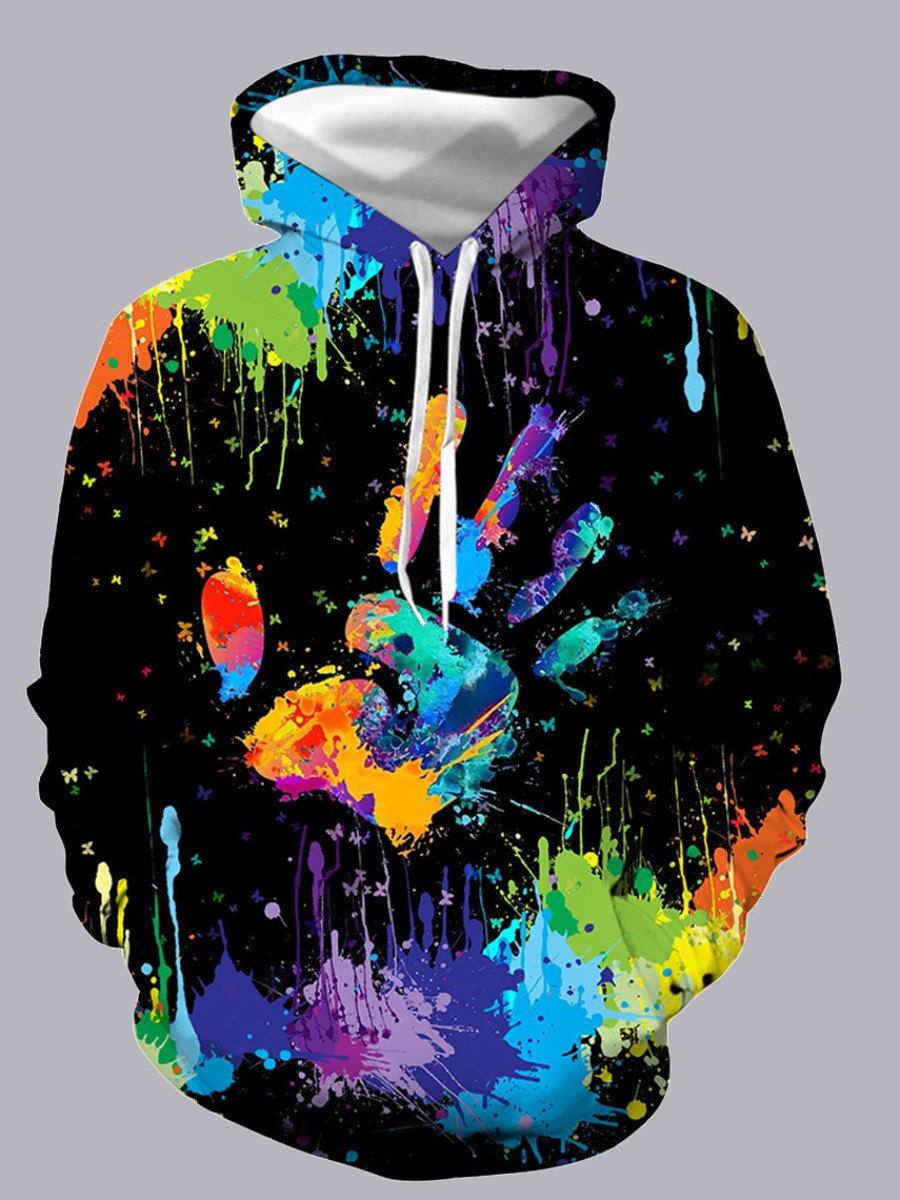 

LW COTTON Men Hooded Collar Tie-dye Oversized Hoodie, Black