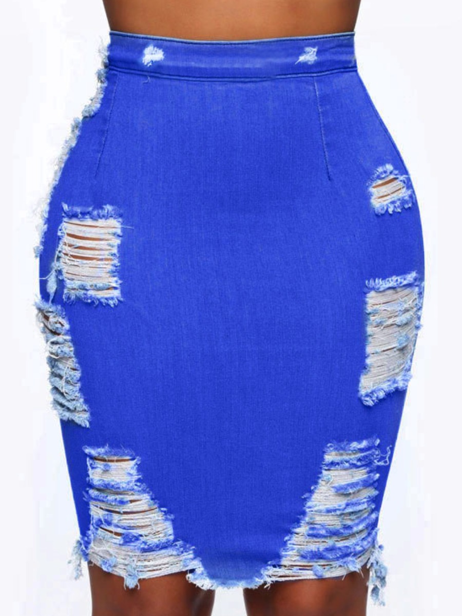 

Lovely Stylish Broken Holes Deep Blue Skirt