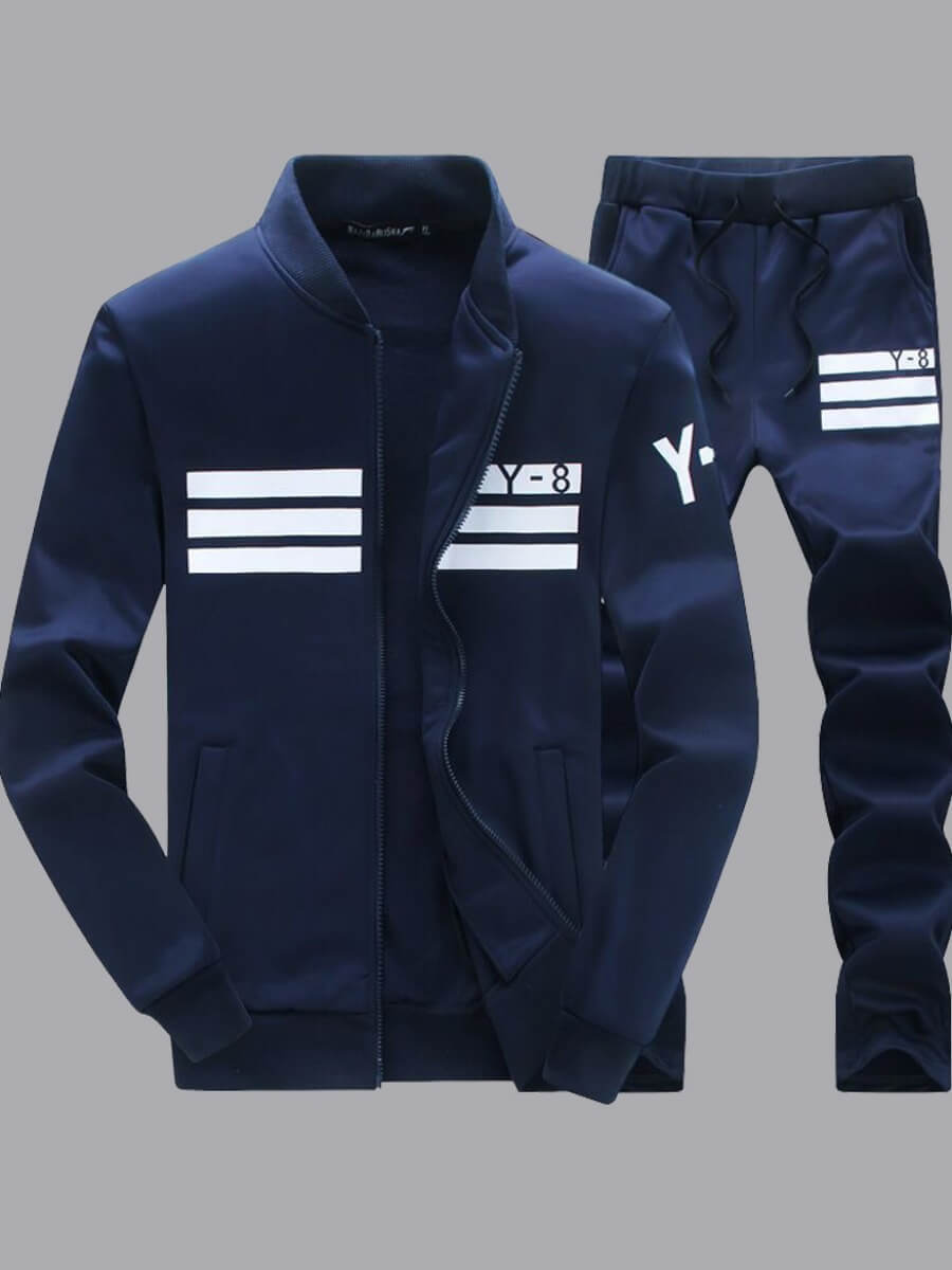 

Lovely Men Sportswear Patchwork Deep Blue Two-piece Pants Set