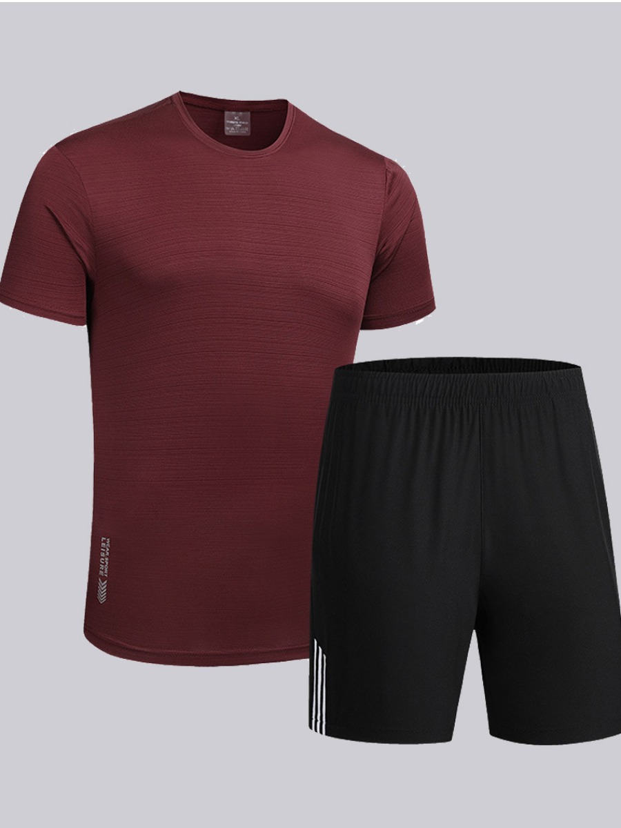 

Men lovely Sportswear O Neck Basic Wine Red Two-piece Shorts Set