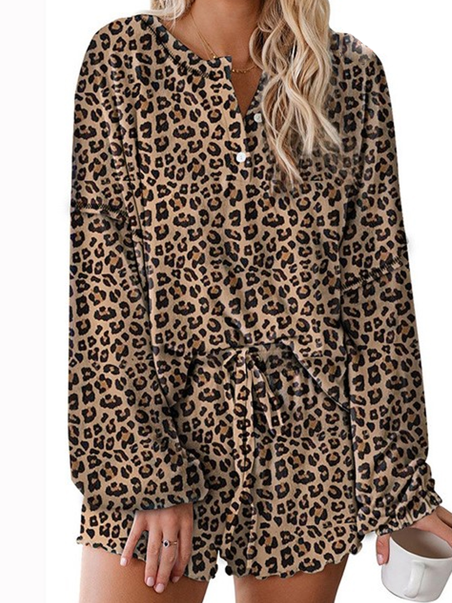 

lovely Casual O Neck Leopard Print Loungewear
