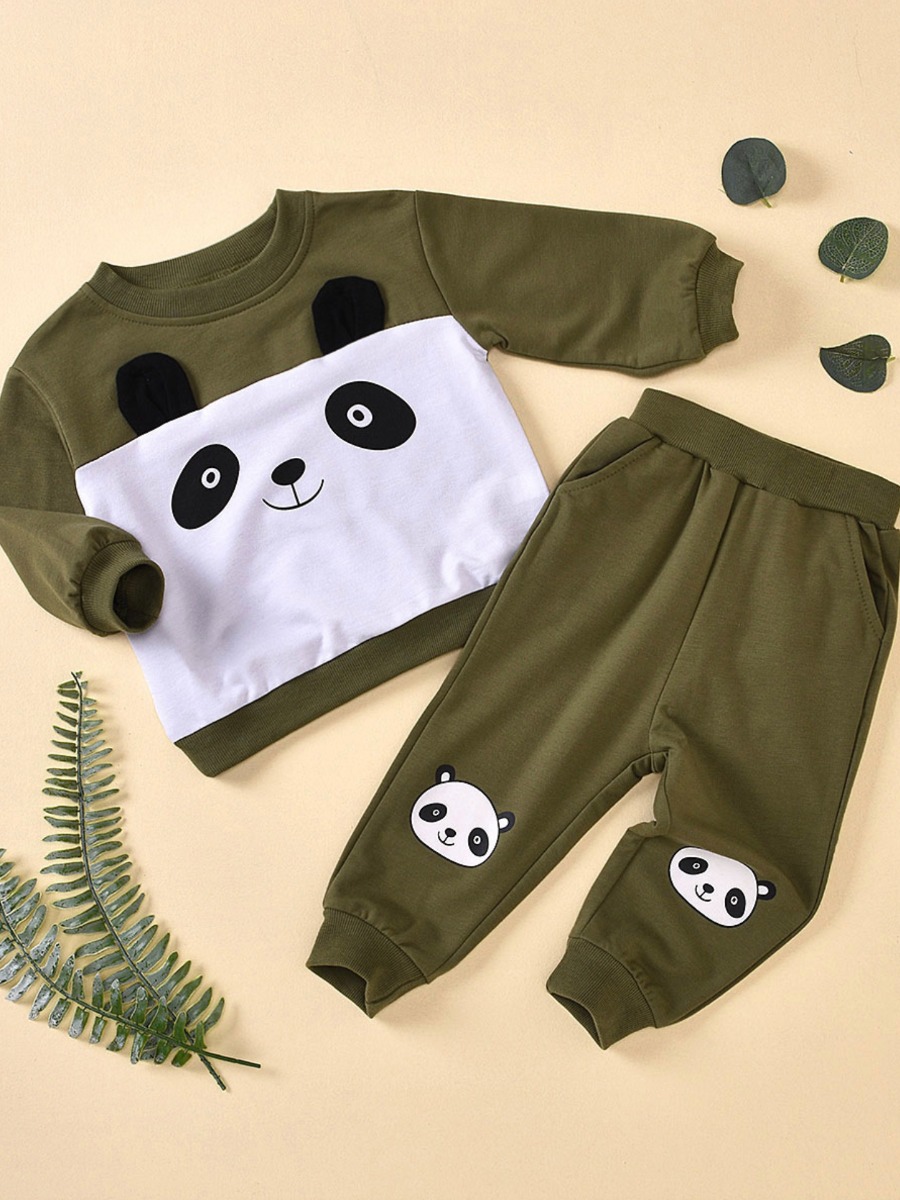 

lovely Sweet O Neck Print Patchwork Army Green Girl Two-piece Pants Set