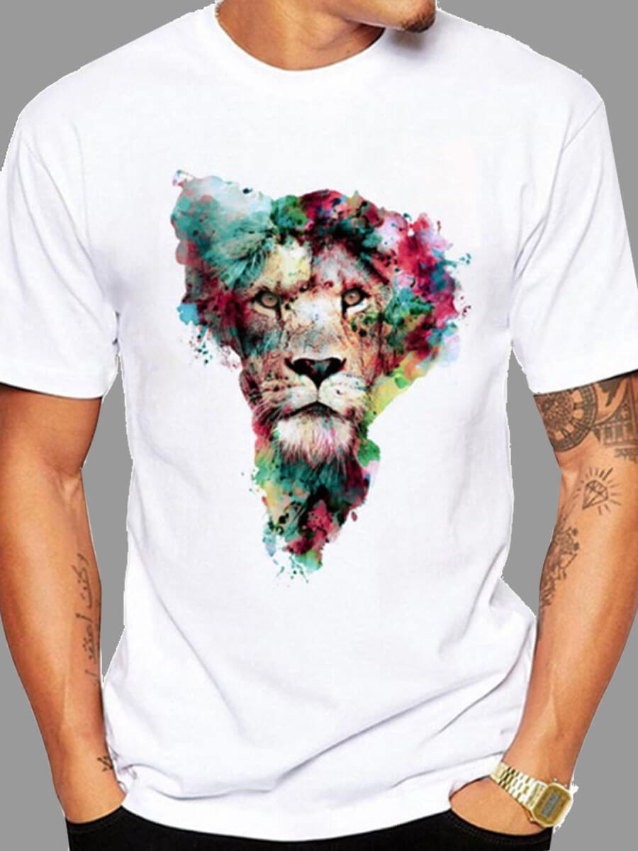 

LW COTTON Men Casual Cartoon Print White T-shirt