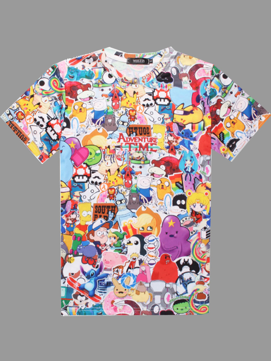 

Men Lovely Casual O Neck Cartoon Print Multicolor T-shirt, Multi